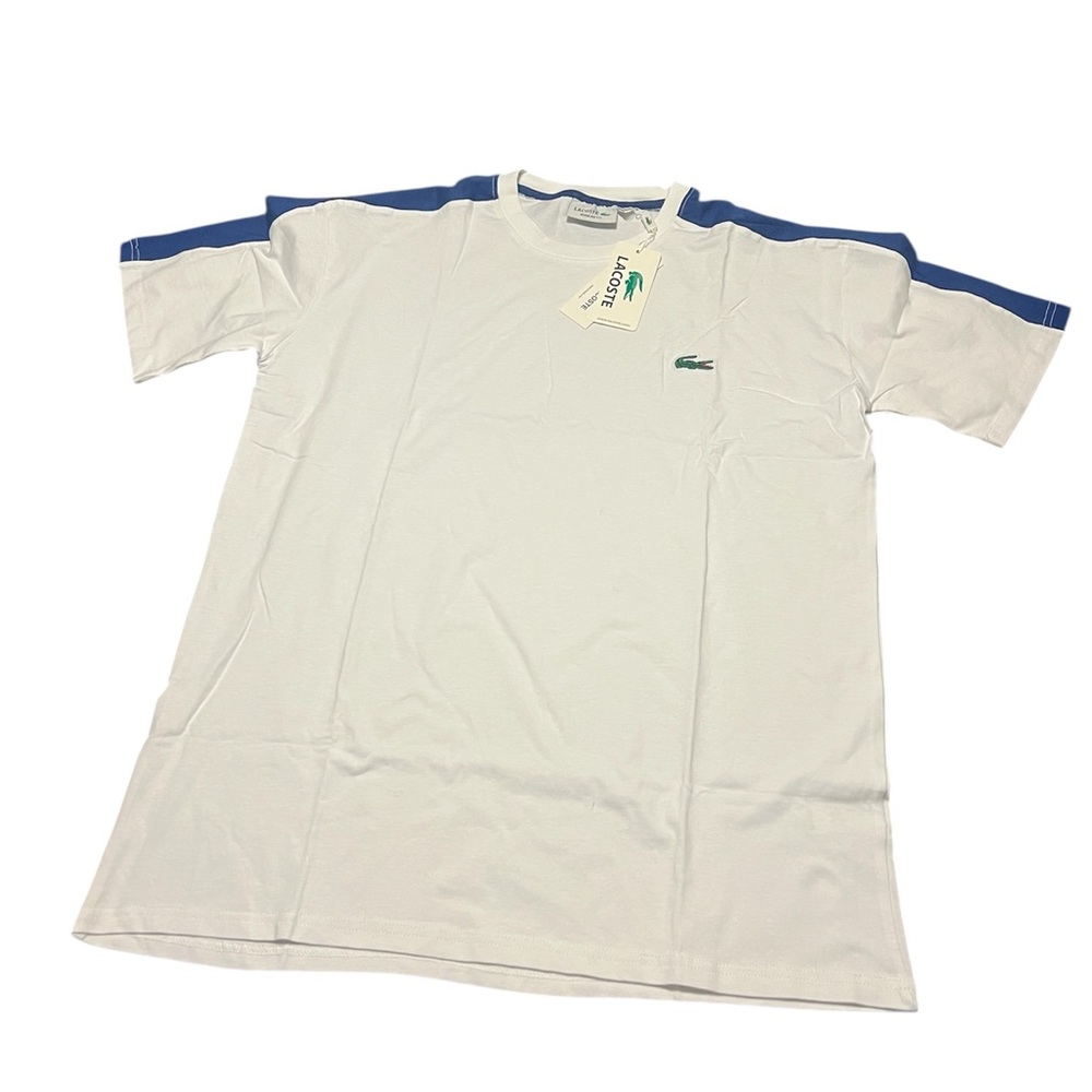 Lacoste Men's White Tee with Blue Accents